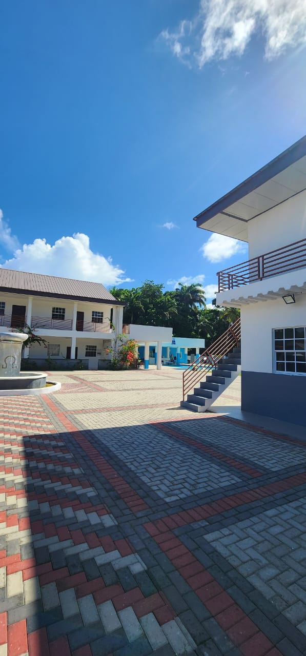 Olympic Villas courtyard viewed between the buildings